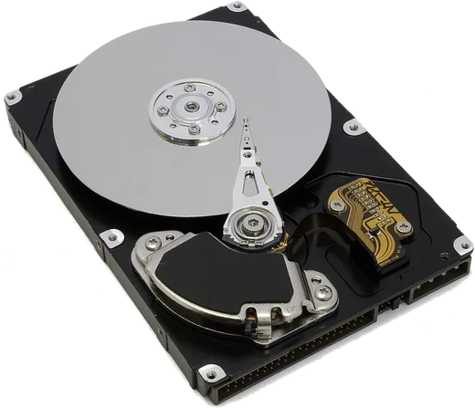 An open hard drive: the database's data lives on its platter